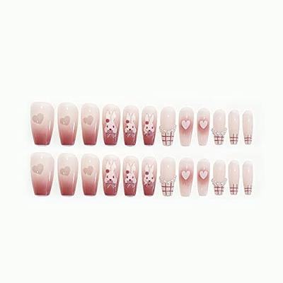 24pcs Press On Nails Medium Coffin Fake Nails White French Tip Ballerina  Acrylic Nails With 3D Bow And Pearl Design Glossy Sweet Valentine's Day  Glue