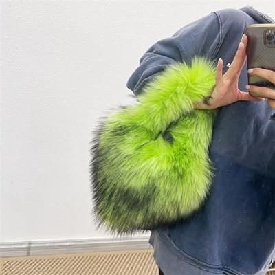 JAYLEY Lime Green Faux Fur Bag - Accessories from JAYLEY UK