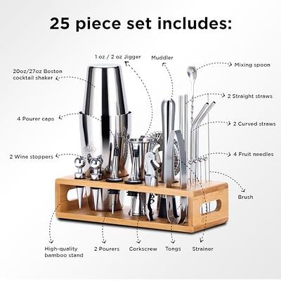 25-Piece Cocktail Shaker Set with Bamboo Stand, 304 Stainless Steel  Bartender Kit, Professional Martini Shaker Bar Tool Set for Drink Mixing,  Home