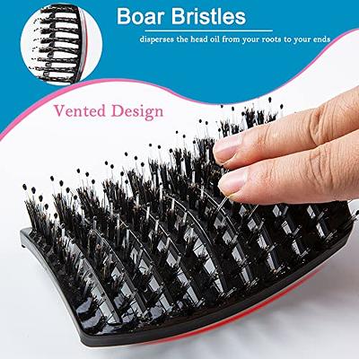 2Pcs Hair Brush Mini Boar Bristle Hairbrush for Thick Curly Thin Long Short  Wet or Dry Hair Detangle Massage Add Shine, Pocket Travel Small Paddle