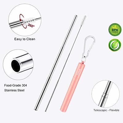 Teivio 8 Pack Short Stainless Steel Straws 6.25 inch and 6 inch Metal  Reusable Straws with Silicone Tips and Case, Cleaning Brush and Carry Bag  for