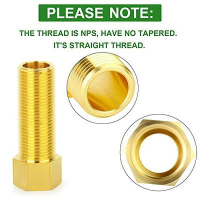 TAISHER 2PCS Brass Pipe Fitting, Extension Hex Adapter, 1/2 Male