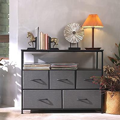 HOMCOM 8 Drawer Dresser 3 Tier Fabric Chest of Drawers Storage Tower  Organizer Unit with Steel Frame for Bedroom Hallway Dark Grey