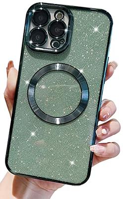 Feishell Magnetic Case for iPhone 14,Built with Glass Camera Lens Film,Compatible  with MagSafe Charging,Shockproof Lightweight Fashion Plating Bling Glitter  Paper Slim Phone Case,Darkpurple 