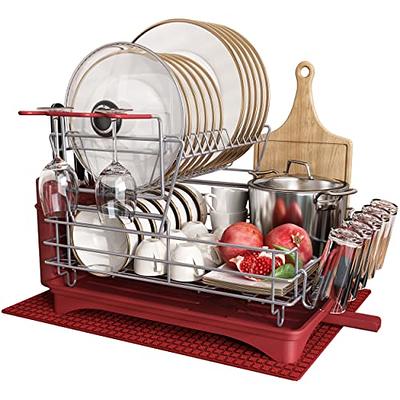 MAJALiS Red Dish Drying Rack Drainboard Set, 2 Tier Stainless Steel Dish  Racks with Drainage, Wine Glass Holder, Utensil Holder and Extra Drying Mat,  Large Dish Drainers for Kitchen Counter - Yahoo Shopping