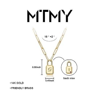  MTMY Lock Initial Necklaces,14K Gold Plated Adjustable