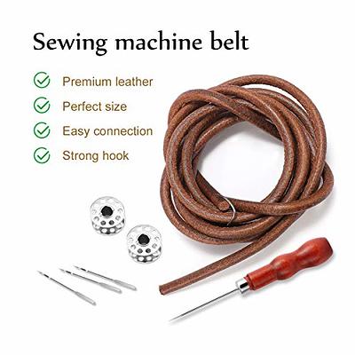 Magicfour Sewing Machine Belt, 71 3/16 Sewing Machine Leather Belts  Sewing Machine Treadle Belts with Hook for Singer/Jones Sewing Machine (2  Pcs