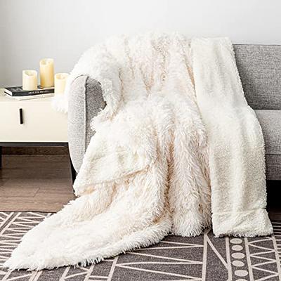  Tuddrom Decorative Extra Soft Fuzzy Faux Fur Throw Blanket 50  x 60,Solid Reversible Long Hair Shaggy Blanket,Fluffy Cozy Plush Comfy  Microfiber Fleece Blankets for Couch Sofa Bedroom,Cream White : Home 