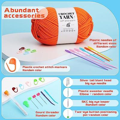 200g Yarn for Crocheting, Crochet Yarn, Easy Yarn for Beginners with  Easy-to-See Stitches, Stitch Marker, Big Eye Blunt Needle, Beginner Yarn  for