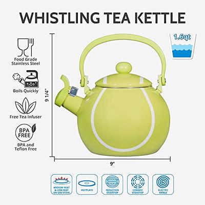Whistling Tea Kettle for Stove Top Enamel on Steel Teakettle, Supreme  Housewares Cow Design Teapot Water Kettle Cute Kitchen Accessories Teteras  (2.3