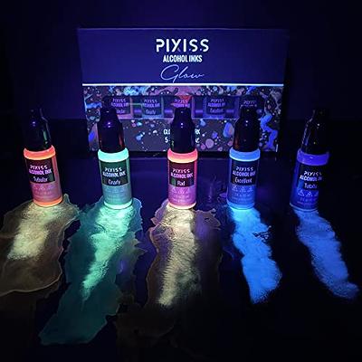 Pixiss Glow in The Dark Alcohol Ink Set - 5 Shades of Brilliantly Glowing  Alcohol Ink for