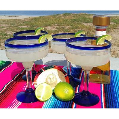 Aqua and White Margarita Glass Set of 4