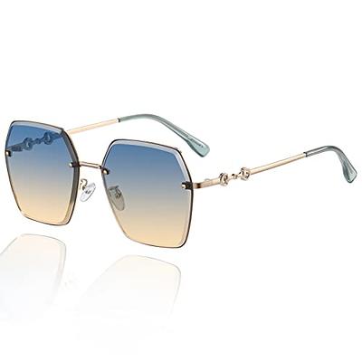 Fullgren Trendy Oversized Square Rimless Sunglasses for Women Men UV400  Metal Sun Glasses