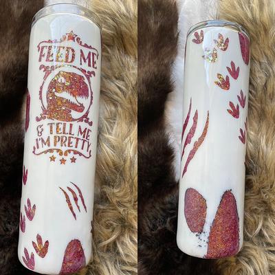 Feed Me & Tell I'm Pretty Velociraptor Custom Pink Yellow Glitter Peek A  Boo Tumbler Dino Custom Add Name - Yahoo Shopping