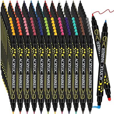 artugn 24 colors acrylic paint pens, dual tip pens with medium tip and  brush tip, paint markers for rock painting, ceramic, wood, pl