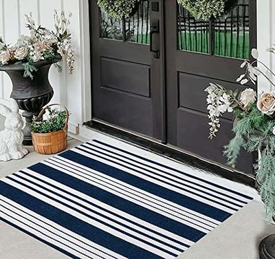 Front Door Rug, Outdoor Striped Rug, Black White Front Porch Decor Layered  Mat