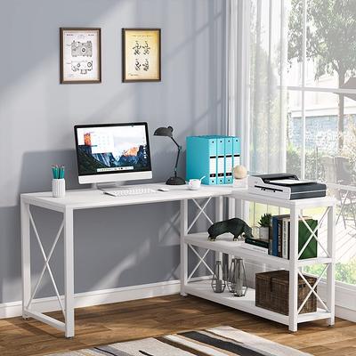 L-Shaped Compute Desk with Monitor Stand and Storage Shelf, Rustic Large  Corner Computer Desk, Gaming Table Workstation - Yahoo Shopping