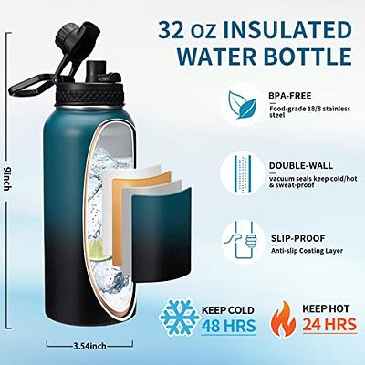 Insulated Water Bottle with Straw Lid & Spout Lid, - 32 oz - Vacuum Insulated - Stainless Steel Reusable Water Bottle, Size: 32oz