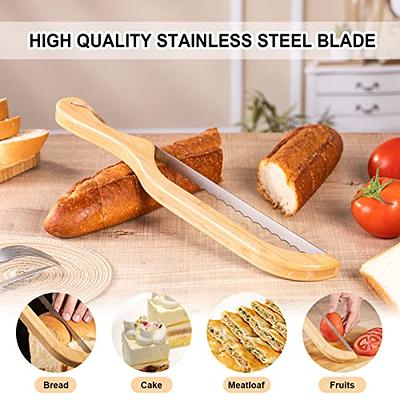 Bread Bow Cutter Stainless Steel Bread Cutting Tool with Wood Handle  Serrated Bagel Cutter Homemade Bagels Baguettes Slicer