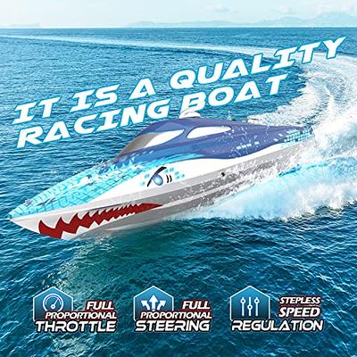 DEERC Full Proportional Remote Control Boat with LED Lights, Shark