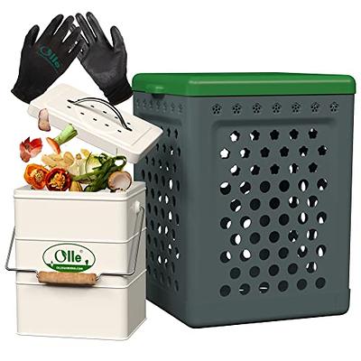 1.6Gal Kitchen Compost Bin Countertop Composter Bin Stainless Steel  Lid/Wood Box