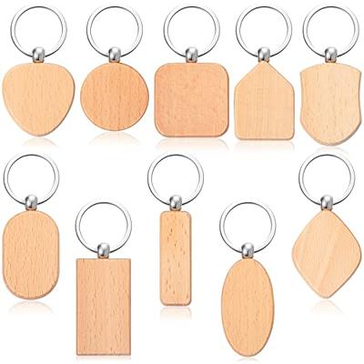 Wood Engraving Blanks Wooden Keychain Assorted Shape Unfinished Wooden Key  Tag with Ring for DIY Gift Craft Accessories (20 Pcs)