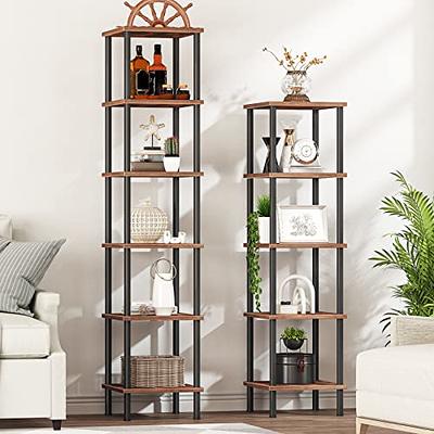 5-Tier Corner Shelf, 60 inch Bookcase for Living Room, Industrial Corner Storage Rack Plant Stand for Home Office - Black/Brown