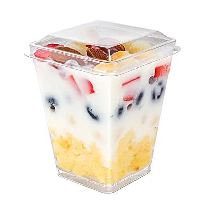 Zezzxu 50 Pack 5 oz Dessert Cups with Dome Lids and Spoons Mini Parfait Cups Clear Plastic Tasting Appetizer Bowls for Fruit Ice Cream