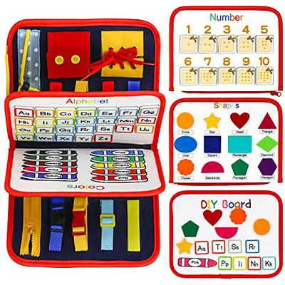 Toddler Busy Board - Montessori Fine Motor Skills Toy - Zipper Buckle  Button Shoe Tying Practice Board - Sensory Activity Busy Board for Toddlers  
