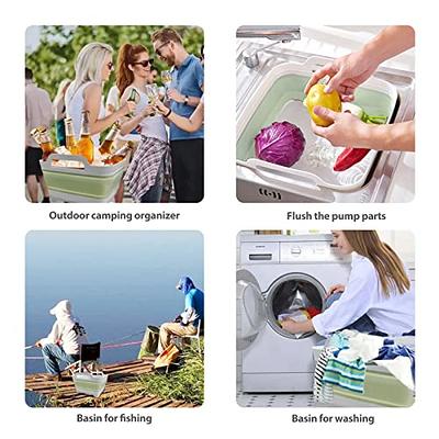 Collapsible Dish Basin with Drain Plug Portable Wash Basin Foldable Sink  Tub Space Saving Kitchen Storage Tray for Camping, RV, Vegetable Washing 9L  Capacity 