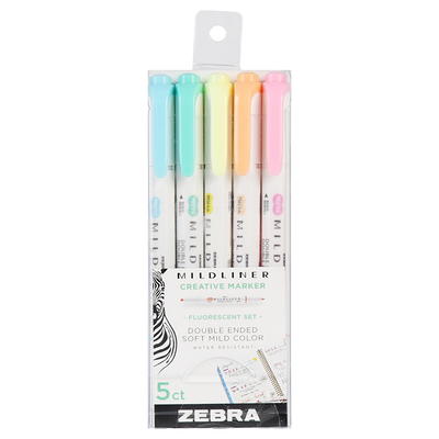 Zebra Pen Mildliner Double Ended Brush and Fine Tip Pen, Assorted Cool and  Refined Colors, 5-Count