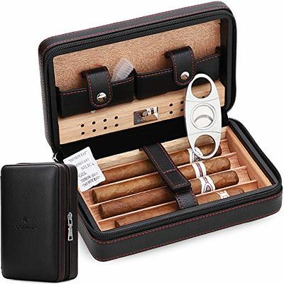 Leather Travel Cigar Humidor Case, Portable Cedar Wood with Humidifier  Humidifier for 4 Cigars