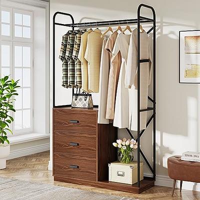 Aheaplus Wood Wardrobe Closet Storage Free Standing Closet Organizer,  Clothes Garment Racks with Storage Shelves and Hanging Rod, Walk In Closet  Organizer with 3 Wood Drawers - Yahoo Shopping