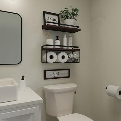 Rustic Wood Toilet Paper Holder Stand with Shelves Multiple Rolls