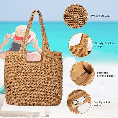 Large Straw Bags for Women,Straw Travel Beach Totes Bag Woven Summer Tote  Handmade Shoulder Bag Handbag 