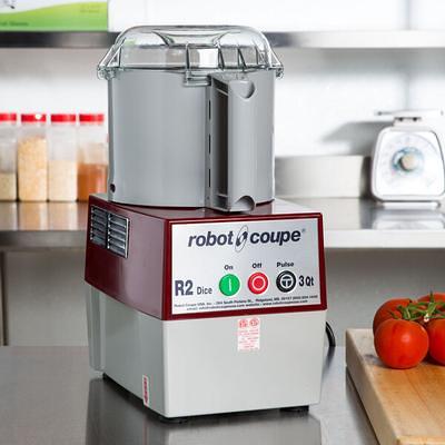 Robot Coupe R2 DICE Combination Food Processor with 3 Qt. / 3 Liter Gray  Bowl, Continuous Feed & 4 Discs - 2 hp