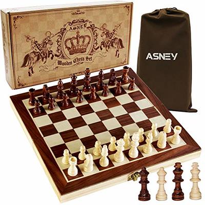 OUMODA Luxury Magnetic Wooden Chess Game Set - 15 Walnut Chess Board with  Stylish Chess Pieces - 2 Extra Queens, Strap-Style Elastic Rope Storage