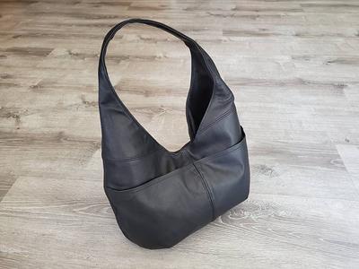 BLACK Oversize Shoulder Bag LEATHER HOBO Bag Everyday 