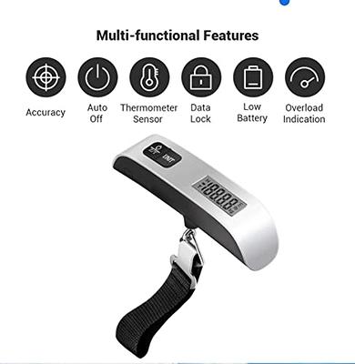 Digital Luggage Scale, 110LB Portable Handheld Baggage Scale for Travel, Suitcase  Scale with hook, Battery Included with Overweight Alert, White Backlight  LCD Display - Silver 