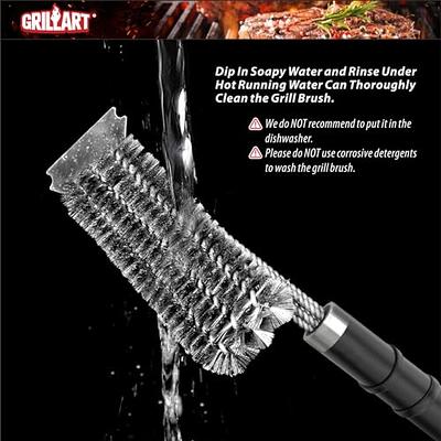 gRILLART grill Brush and Scraper with Deluxe Handle, Safe Wire grill Brush  BBQ cleaning Brush grill grate cleaner for gas Infrared charcoal Porcelain