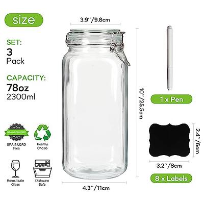 Set of 3 Glass Jar with Lid 1 Liter | Airtight Glass Storage Container for  Food, Pasta, Coffee, Candy, Dog Treats, Snacks | Glass Organization