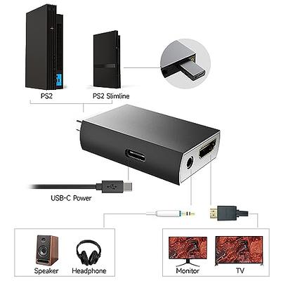 PS2 to HDMI Converter Adapter, with USB Power Cable, Video Converter with  3.5mm Audio Output for HDTV HDMI Monitor Supports All PS2 Display Modes