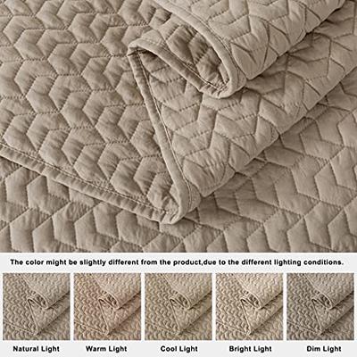 WDCOZY Beige Queen Size Quilt Bedding Sets with Pillow Shams, Cream Tan  Lightweight Soft Bedspread Coverlet, Quilted Blanket Thin Comforter Bed  Cover