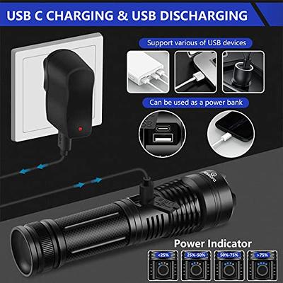 LED Flashlight Extremely Bright, Waterproof, USB-C Powered