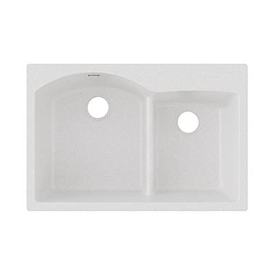 Elkay Quartz Classic Undermount 33-in x 22-in White Double Offset Bowl Kitchen Sink | ELGHU3322RWH0C