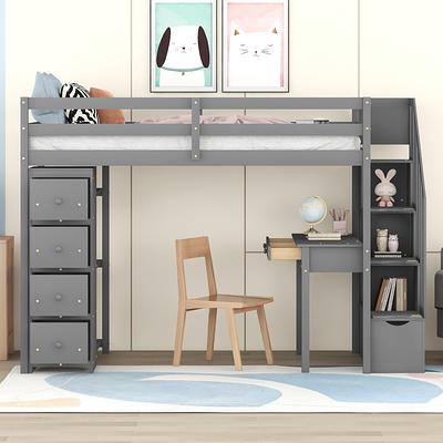 Twin Size Loft Bed with Desk & Drawers for Kids Teens, Girls Boys Bedroom,  Solid Wood Loftbed Frames with Shelves & Cabinet,Grey - Yahoo Shopping