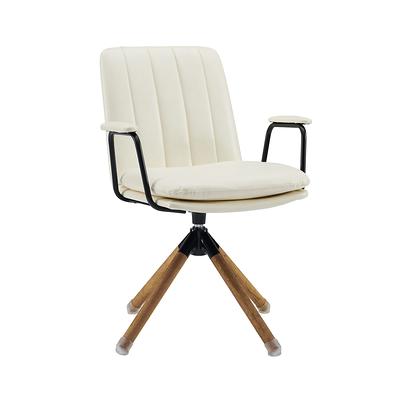 Art Leon Modern Off White Swivel Accent Desk Chair with Oak Wood