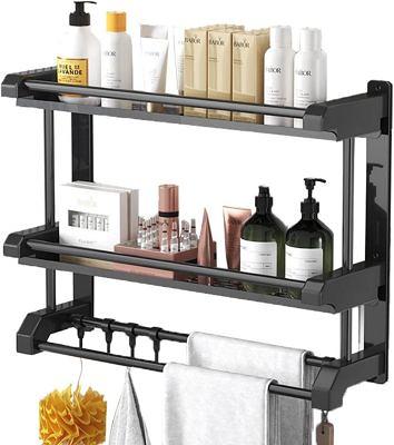 Amucolo Stacking Shower Caddy Shelf Toilet Rack 2-Layer Bathroom Organizer Metal Storage Shelf in White