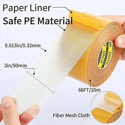 Double Sided Tape Heavy Duty, Removable Mounting Tapes (66 ft) Multipurpose Transparent Adhesive Fiberglass Mesh Tape for Photo, Carpet, Rugs, Wall