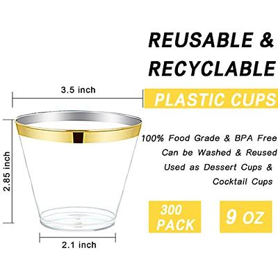 Perfect Settings 100 Pack 16oz Plastic Cups Clear Plastic Double Colored Rimmed Cups Fancy Disposable Wedding Holiday Party Cups Blue